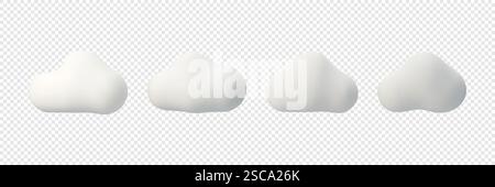 Nuage blanc 3D. Collection de diverses formes de nuages doux et moelleux. Illustration vectorielle isolée dans un style plastique réaliste 3D. Illustration de Vecteur