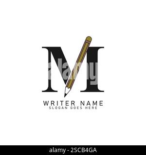 Logo de crayon lettre M. Icône crayon de mine Alphabet M. Illustration de Vecteur