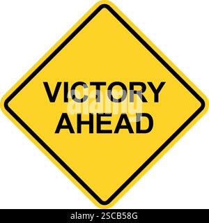 Signe victoire à venir. Noir sur fond de losange jaune. Signes et symboles commerciaux. Illustration de Vecteur