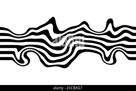 Conception d'onde déformée d'illusion d'optique. Conception vectorielle abstraite de rayures horizontales. Motif surréaliste. Illustration de Vecteur