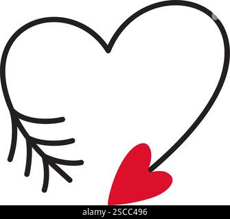 Cupidon flèche en forme de coeur Doodle style à la main dessinée à plat style tendance amour icône isolée romantique symbole de l'amour pour la conception graphique Web poster tatouage Valentines Day Card line art illustration vectorielle Illustration de Vecteur