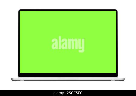 Maquette d'ordinateur portable avec une touche chroma d'écran vert isolée sur un fond blanc Banque D'Images