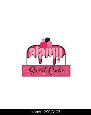 Logo de gâteau à la fraise, logo de magasin de gâteau, logo de gâteau Sweet shop Illustration de Vecteur
