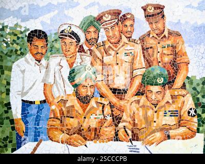 Mosaïque à l'aéroport de Dhaka représentant l'instrument de reddition pakistanais de 1971, signé par le Lt. Gen. Niazi sous le régime du Lt. Gen. Direction de Singh Aurora. Banque D'Images