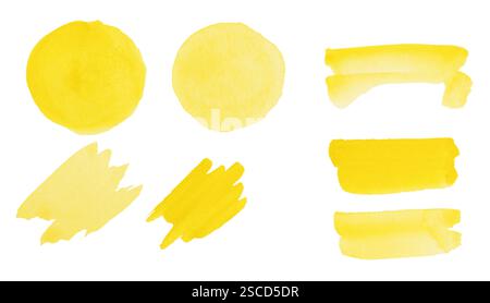 Échantillons d'aquarelle peints sur fond blanc, vue de dessus Banque D'Images