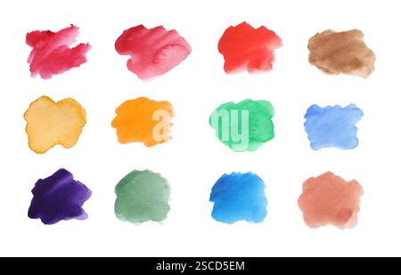 Aquarelle, échantillons de couleur peints sur papier blanc Banque D'Images