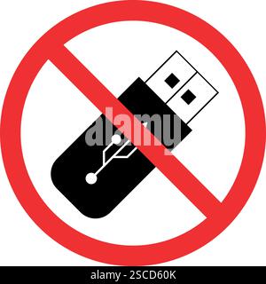 Aucun signe de lecteur de stylo. N'utilisez pas de clé usb. Signes et symboles interdits. Illustration de Vecteur