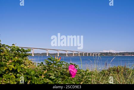 Mors, Danemark : vue de Plagen sur l'île de mors jusqu'au pont Sallingsund Banque D'Images
