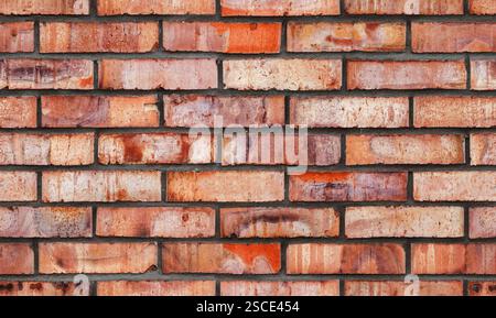 Mur de briques rouges, photo de vue frontale détaillée, texture de fond sans couture Banque D'Images