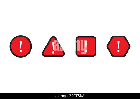 Icônes de forme d'avertissement. Panneaux d'alerte rouges. Symboles de point d'exclamation. Mise en garde relative aux vecteurs définie. Illustration de Vecteur