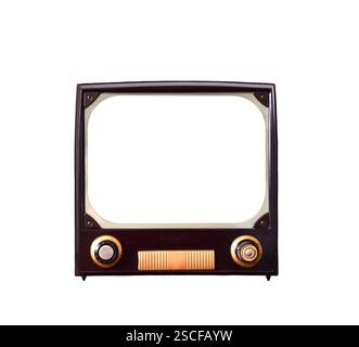 Téléviseur rétro vintage à l'ancienne découpe isolée Banque D'Images