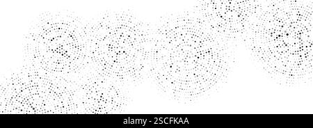 Répétition de cercles concentriques en pointillés noirs. Fond d'écran abstrait demi-teinte radial. Fond d'anneau ondulé. Texture de particules circulaires pour flyer, affiche, présentation. Toile de fond vectorielle Illustration de Vecteur