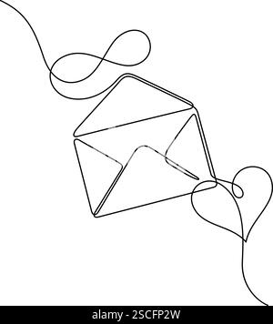 enveloppe lettre d'amour ouvrant une ligne dessinant minimalisme continu concept de la saint-valentin Illustration de Vecteur