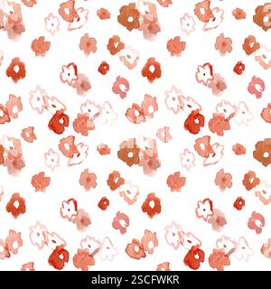 Motif vintage sans couture. petites fleurs rougeâtres pêche roses sur fond blanc. impression pour textiles, papiers peints et emballages. Banque D'Images