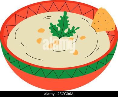 Houmous de pois chiches dans un bol. Cuisine traditionnelle du moyen-Orient. Illustration vectorielle dessinée à la main Illustration de Vecteur