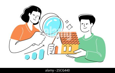 Louer appartement ou maison. Acheteur et vendeur concluent un contrat d'achat et de vente de biens immobiliers Illustration de Vecteur