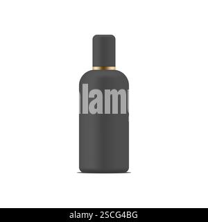 Vecteur de conteneur noir cosmétique de luxe, emballage 3D réaliste pour la crème, les huiles, les lotions et les produits de beauté, parfait pour la maquette de spa et de soins de la peau Illustration de Vecteur