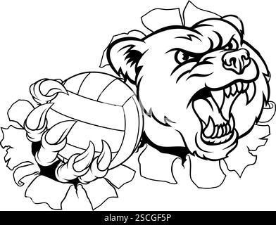 Bear Volleyball volley Claw Grizzly Mascot Illustration de Vecteur