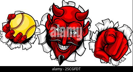 Illustration de la mascotte de Devil Softball Ball Sport Team Illustration de Vecteur