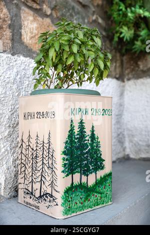 Village Kirki Evros Grèce se remettant après un incendie de forêt massif, restauration des forêts et des montagnes, catastrophe environnementale, mont Parnitha, Rodopi, Evia, Banque D'Images