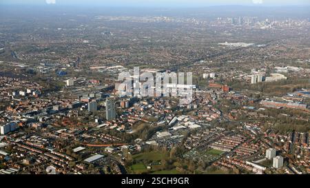 Vue aérienne de Stockport et du centre-ville de Manchester sklyine Banque D'Images