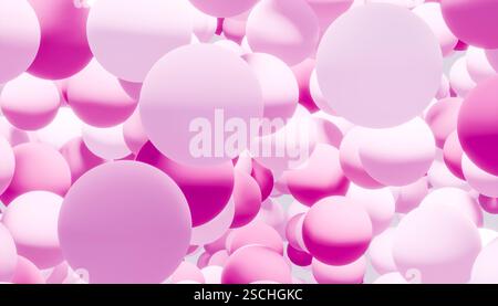 Cette image présente un motif sans couture de sphères 3D superposées dans différentes nuances de violet et de rose, créant un effet visuellement captivant et Mo Banque D'Images