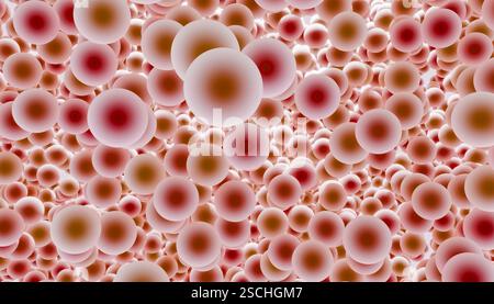 Une intrigante œuvre d'art numérique en 3D mettant en vedette un réseau dense de boules superposées de différentes tailles et de nuances dégradées de rouge et de beige. Banque D'Images