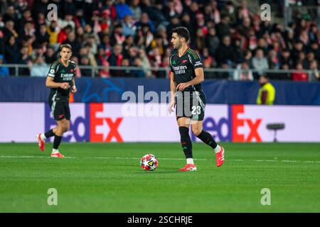 Gérone, Espagne : janvier 29 2025 : Mikel Merino de l'Arsenal FC en action lors du match UEFA Champions League J8 entre Girona FC et Arsenal FC à l'est Banque D'Images