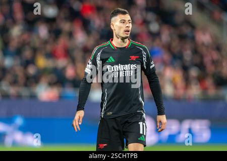 Gérone, Espagne : janvier 29 2025 : Gabriel Martinelli de l'Arsenal FC en action lors du match de l'UEFA Champions League J8 entre Girona FC et Arsenal FC Banque D'Images