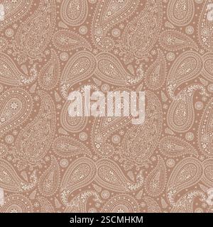 Monohcrome marron et blanc motif sans couture avec motifs Paisley Illustration de Vecteur