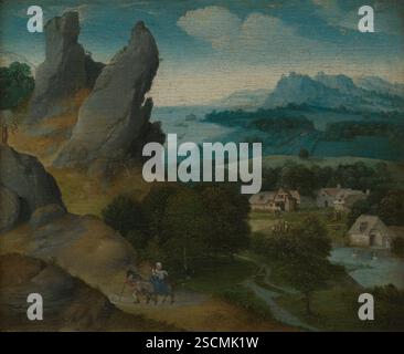 Paysage avec la fuite en Egypte, 1516-1517. Banque D'Images