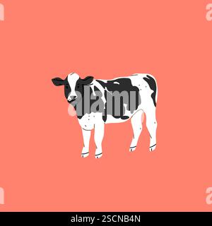 Collection d'illustrations vectorielles clipart dessinées à la main avec un adorable personnage de vache marron stylisé.concept de design d'art moderne tendance.Vector Illustration de Vecteur