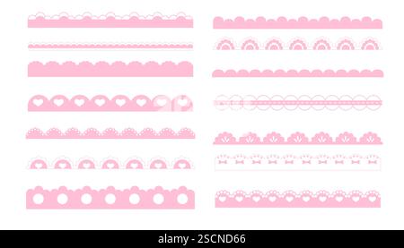 Bordure rose festonnée diviseur mignon simple avec coeur et points ornement décoration de découpe de bord isolé sur fond blanc. . Illustration vectorielle Illustration de Vecteur