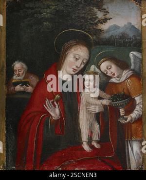 Sainte famille avec un Ange, vers 1540. Banque D'Images