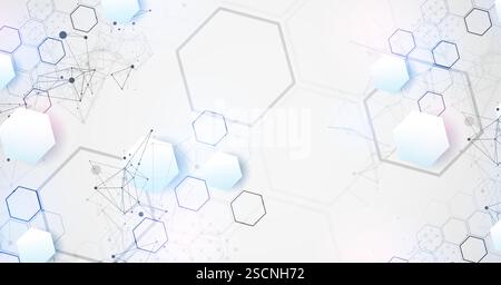 Fond vectoriel scientifique abstrait. Dégradé gris clair d'hexagones de différentes formes avec effet plexus. Illustration de Vecteur