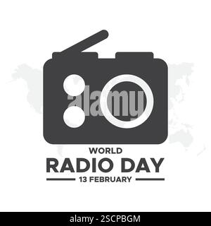 Journée mondiale de la radio. 13 février. Icône de signal de tour. Conception d'affiche ou de bannière de Radio Day. Illustration vectorielle de conception plate. Illustration de Vecteur
