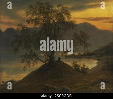 Old Birch Tree au Sognefjord, 1839. Informations supplémentaires : autrefois, l'énorme bouleau de la ferme Slinde dans la partie la plus intérieure du fjord de Sognefjord était considéré comme étant sur un terrain sacré. L'importance de l'arbre’s en tant qu'artefact vivant, son emplacement sur une brouette ancienne et la nature majestueuse qui l'entoure en ont fait un motif parfait pour les peintres romantiques norvégiens du XIXe siècle. L'arbre lui-même a été déraciné par une puissante tempête en 1874, mais le souvenir de l'arbre perdure. Banque D'Images