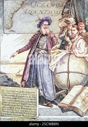 John Cabot (1450 - 1500) était un navigateur italien, explorateur, et le premier européen à explorer le continent nord-américain depuis les Vikings du XIe siècle. Cabot a été payé comptant pour avoir découvert Terre-Neuve et a reçu une pension. On pense qu'il s'est noyé en mer. Aucun artiste crédité, non daté (recadré et nettoyé). Banque D'Images