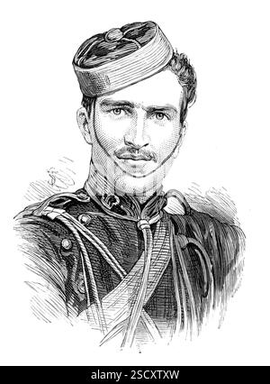 Lieutenant C. J. R. Hearsey, tué au combat, Dec. 11 1879, (1880). L'un des officiers du 9e Lancers, le lieutenant Charles John Rumball Hearsey, tué dans l'action à Urghundeh [Arghandi], dans la vallée de Chardeh, près de Cabul [Kaboul], est profondément regretté par ses frères officiers, ainsi que par sa famille et ses amis en Angleterre. Il n'avait pas tout à fait vingt-quatre ans, et sa commission de lieutenant était datée de février 1875. Il était le cinquième fils du lieutenant-général Sir J. B. Hearsey... la famille est celle qui a servi en Inde depuis 1768... le lieutenant, bien que si y Banque D'Images