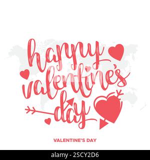 Illustration vectorielle de typographie Happy Valentines Day. Modèle romantique pour célébrer la Saint-Valentin le 14 février. Papier peint, flyer, affiche Illustration de Vecteur