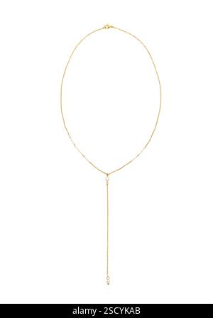 Collier fin Dainty délicat or lariat y chaîne avec une découpe isolée de perle sur blanc Banque D'Images