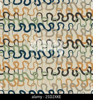 Motif tourbillonnant abstrait de rayures en boucle créé numériquement à la main. lignes psychédéliques ondulées. formes dans les tons terreux textiles ou papier peint. Illustration de Vecteur