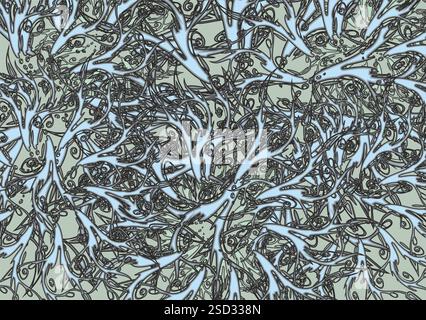 Toile de fond fleurie texturée dans des tons froids pour textiles ou imprimés sur T-shirts. Fleurs gelées ornementales pour les tendances de la mode, les concepts d'affaires, les intérieurs Banque D'Images