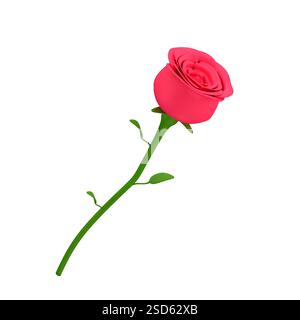 Rose rouge unique isolé sur fond blanc, rendu 3D. Banque D'Images