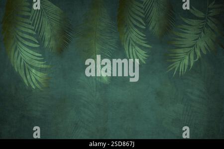 fond d'écran classique 3d. feuilles d'arbre de branches dorées dans le dessin mural sur fond de peinture. pour la chambre, le décor du salon et la conception de tapis sur le dos vert Banque D'Images