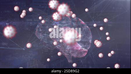 Image des cellules virales et du globe au-dessus du cerveau en rotation Banque D'Images