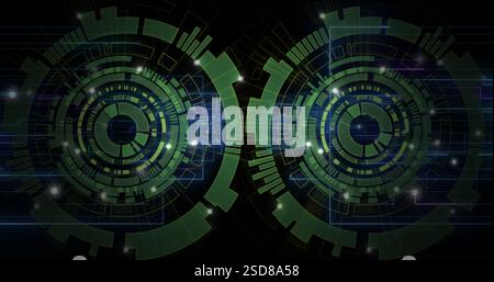 Image des oscilloscopes scannant et traitant les données sur fond noir Banque D'Images