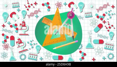 Illustration d'éléments de dessin sur des icônes scientifiques Banque D'Images