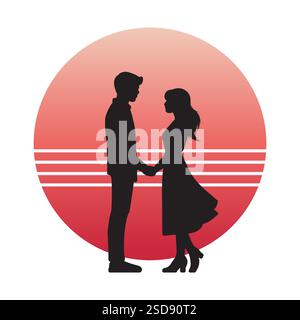 Silhouette d'un couple tenant la main contre un gradient Sun EPS10 Illustration de Vecteur