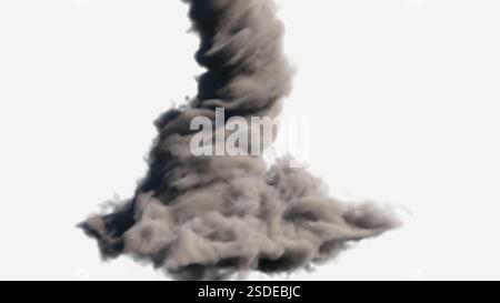 Rendu 3D d'une énorme tornade. Illustration 3D de tornade isolée sur fond blanc. Banque D'Images